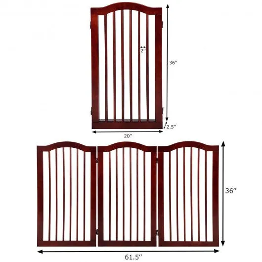 3 Panels Folding Freestanding Wood Pet Dog Safety Gate-36"