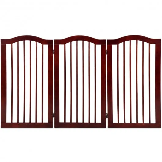 3 Panels Folding Freestanding Wood Pet Dog Safety Gate-36"