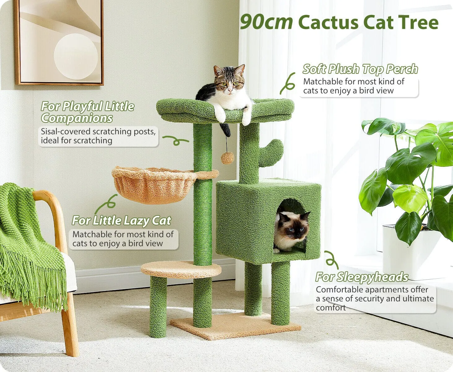 35.4" Cactus Cat Scratching Tree with Condo