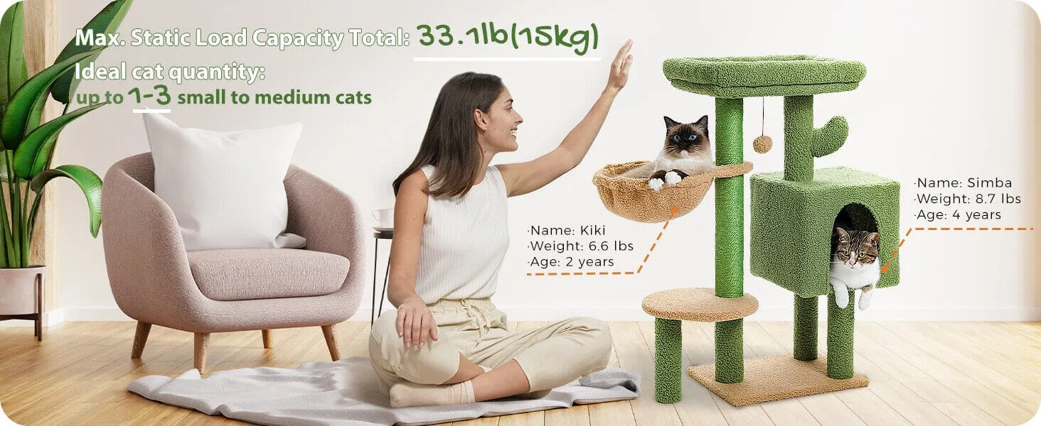 35.4" Cactus Cat Scratching Tree with Condo