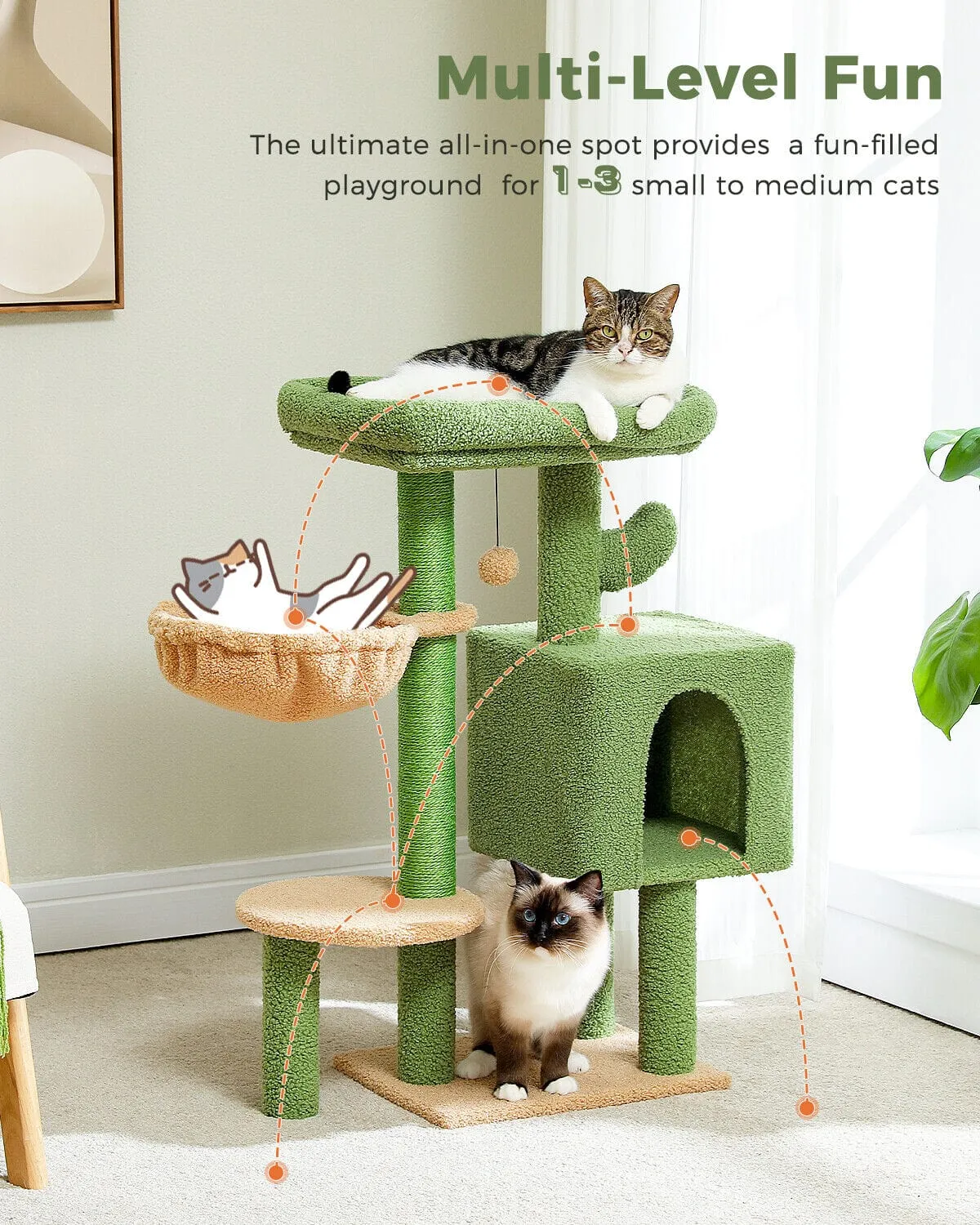 35.4" Cactus Cat Scratching Tree with Condo