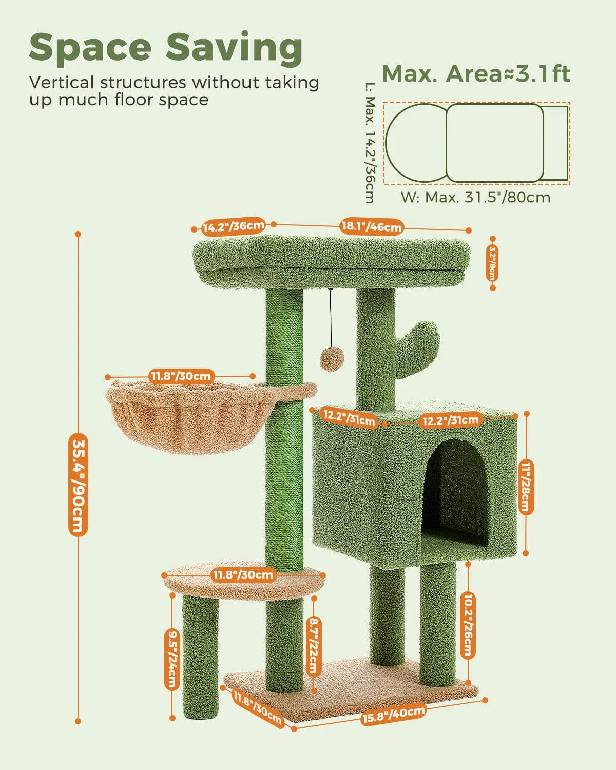 35.4" Cactus Cat Scratching Tree with Condo