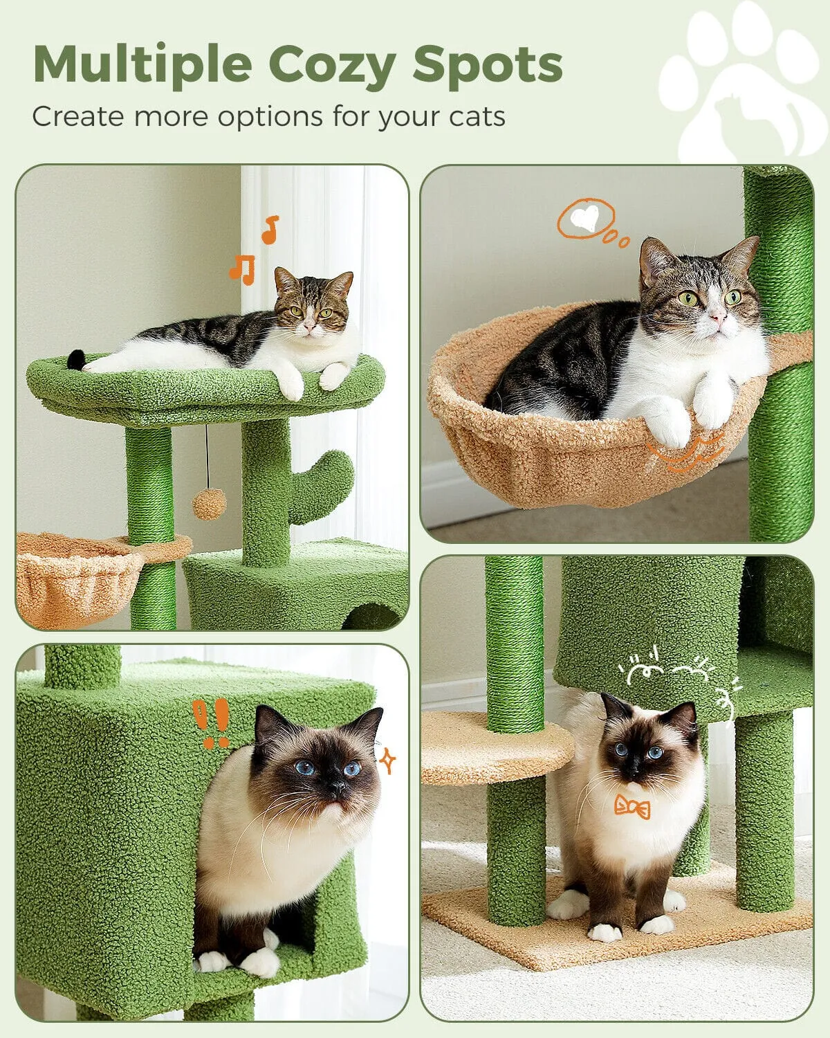 35.4" Cactus Cat Scratching Tree with Condo