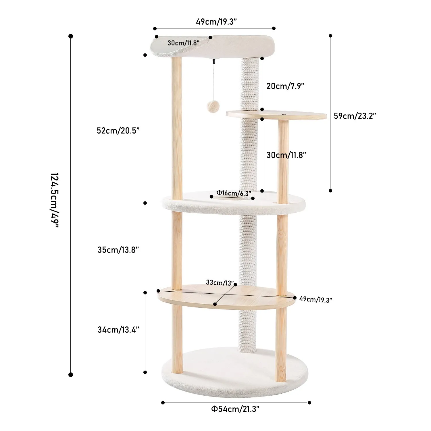 49" Multi-Level Cat Tree Modern Cat Tower Wooden Activity Center with Scratching Posts Beige