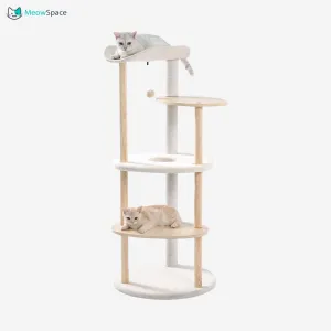49" Multi-Level Cat Tree Modern Cat Tower Wooden Activity Center with Scratching Posts Beige