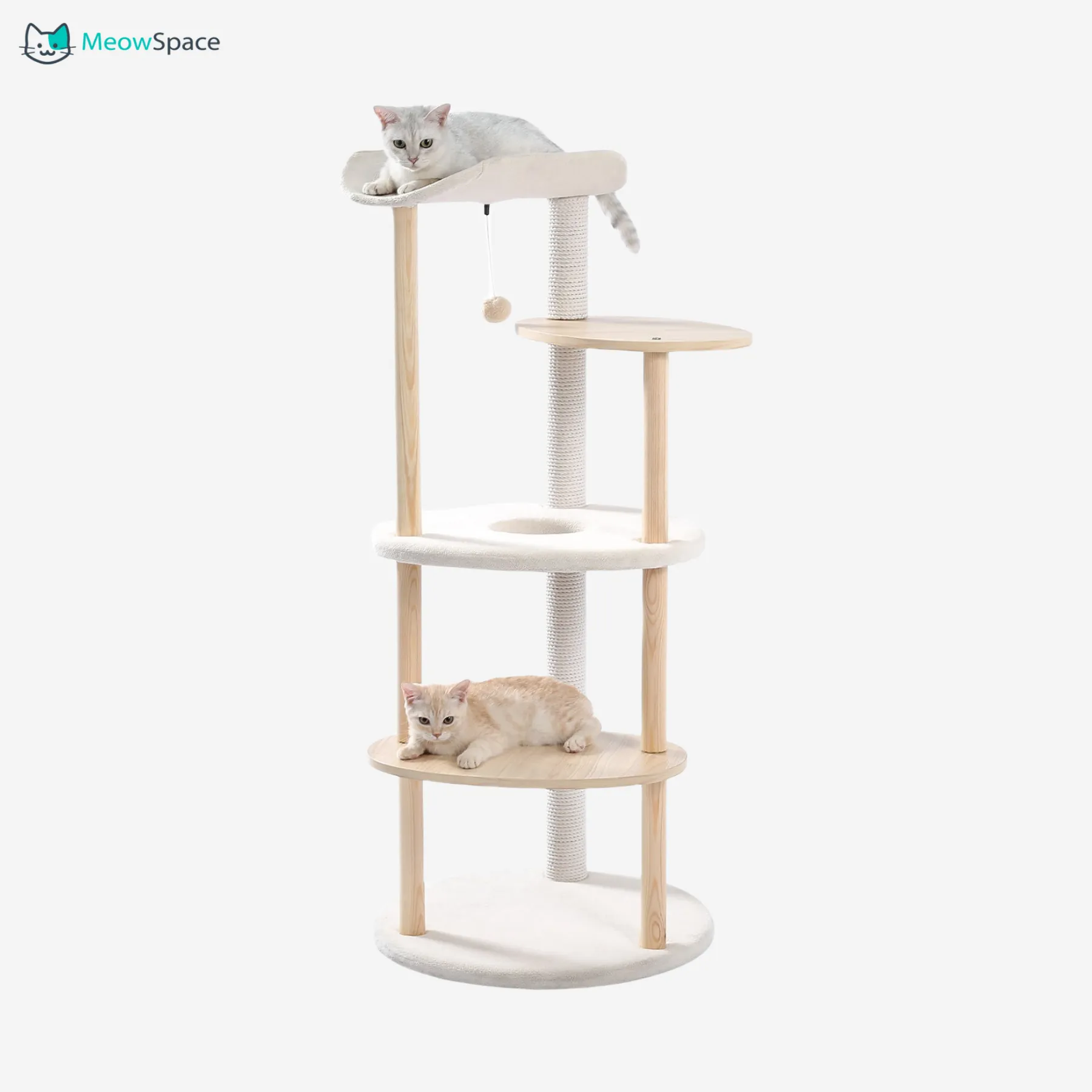 49" Multi-Level Cat Tree Modern Cat Tower Wooden Activity Center with Scratching Posts Beige