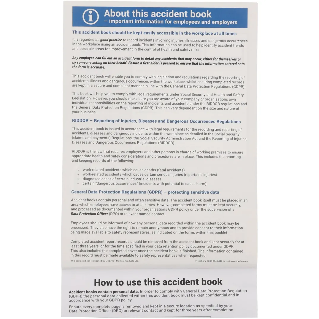 A5 Accident Book - GDPR Compliant - Medipro
