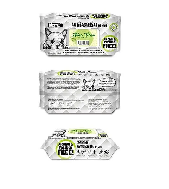 Absorb Plus Antibacterial Alcohol & Paraben Free Pet Wipes (Aloe Vera, 80pcs)