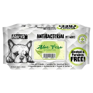 Absorb Plus AntiBacterial Pet Wipes Aloe Vera Scented 15cm x 20cm - 80sheets