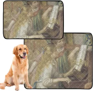 Auguste Renoir Piano Painting Washable Pee Pads for Dogs Waterproof Mat for Dog Crate Reusable Pet Cats Rug Absorbent Whelping Pads, Medium   Large, Set of 2