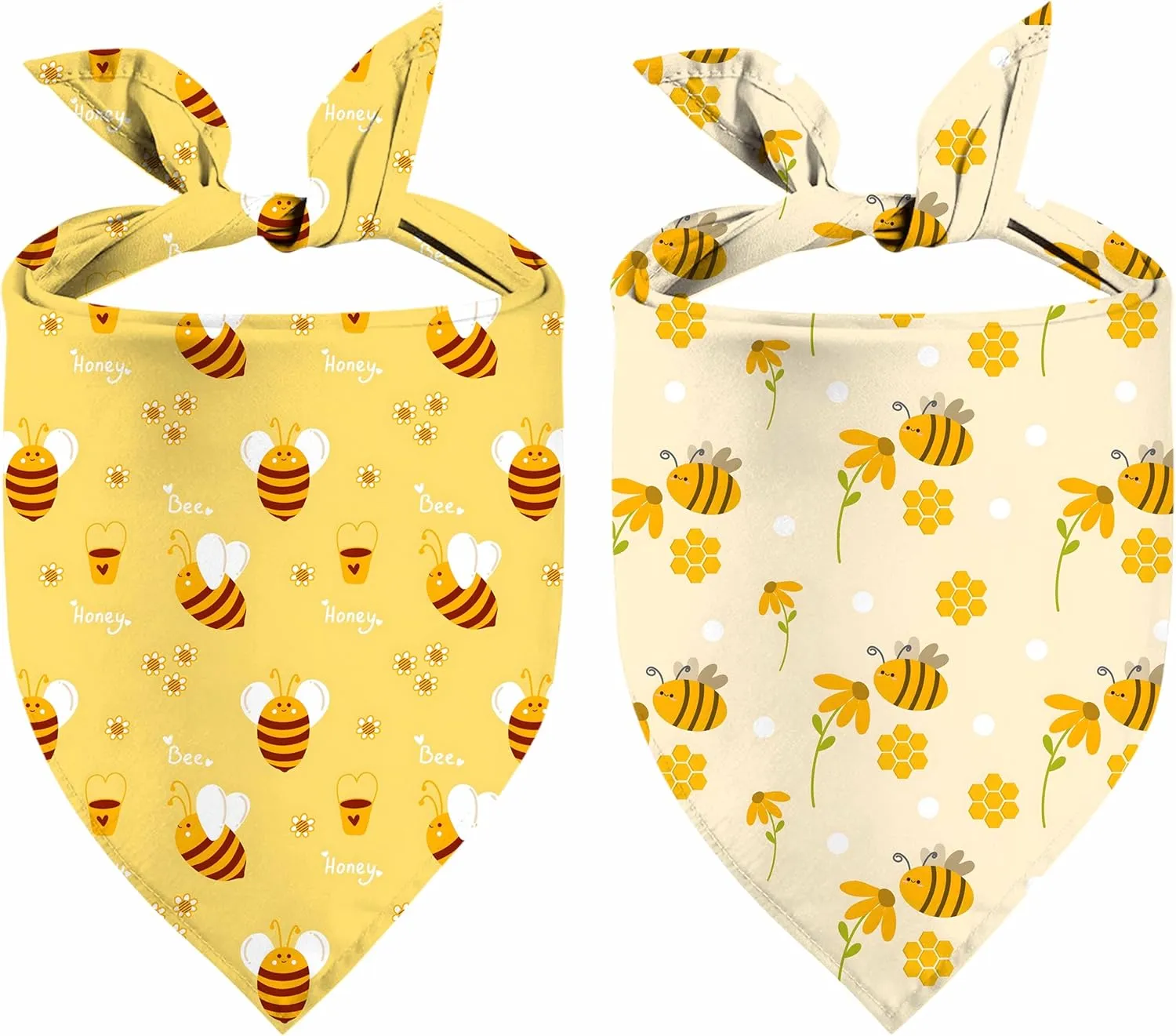 Bee Dog Bandanas, Yellow Floral Honeybee Dog Scarf, Accessories for Medium Large Dogs