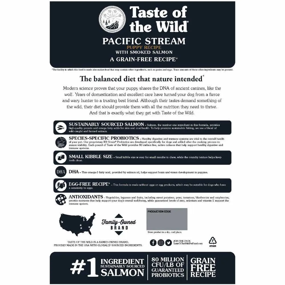 'BUNDLE DEAL/FREE TREAT': Taste of the Wild Pacific Stream PUPPY with Smoked Salmon Grain Free Dry Dog Food