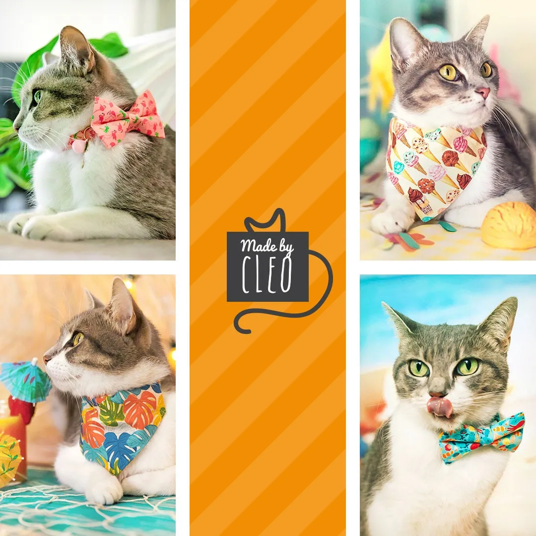 Cat Collar   Flower Set - "Polka Dot - Orange" - Glow In The Dark Cat Collar w/ Pumpkin Felt Flower (Detachable)