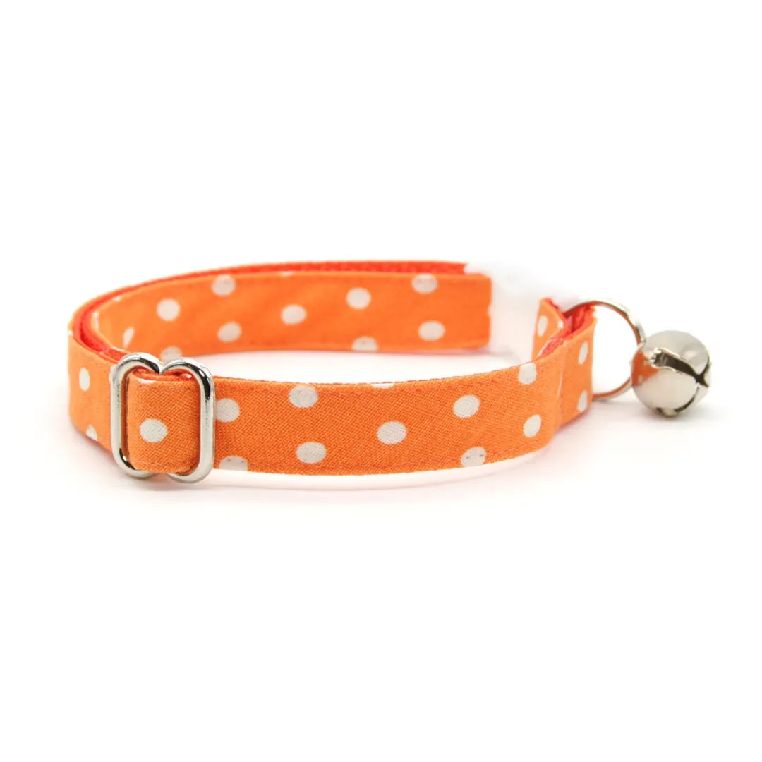 Cat Collar   Flower Set - "Polka Dot - Orange" - Glow In The Dark Cat Collar w/ Pumpkin Felt Flower (Detachable)