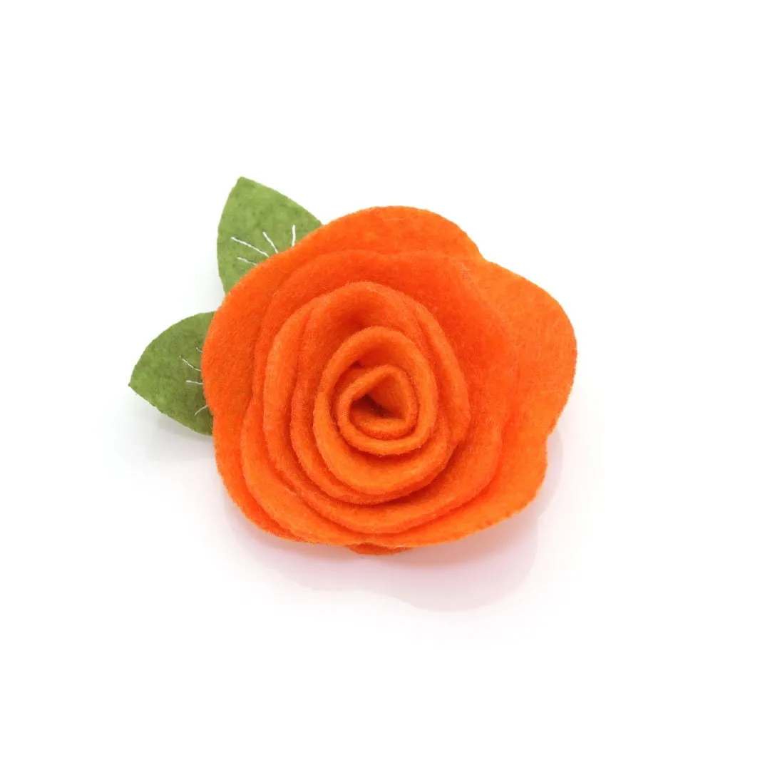 Cat Collar   Flower Set - "Polka Dot - Orange" - Glow In The Dark Cat Collar w/ Pumpkin Felt Flower (Detachable)