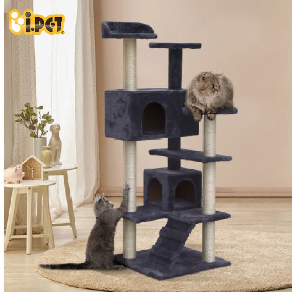 Cat Tree 134cm Trees Scratching Post Scratcher Tower Condo House Furniture Wood Grey