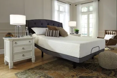 Chime 12 Inch Memory Foam Queen Mattress in a Box with Head-Foot Model-Good Queen Adjustable Base