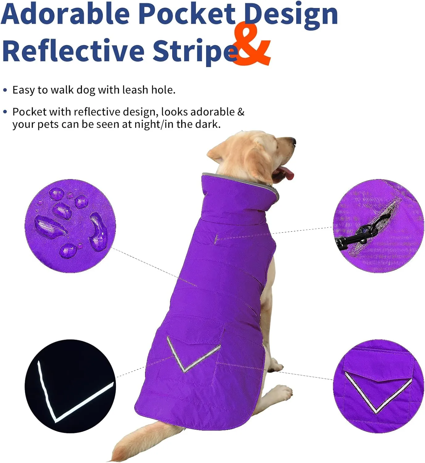 Dog Coat - Waterproof Winter Jacket with Pocket, Reflective Adjustable Snow Vest, Warm Cozy Fleece Sweater for Small to Extra Large Dogs - Purple, XS