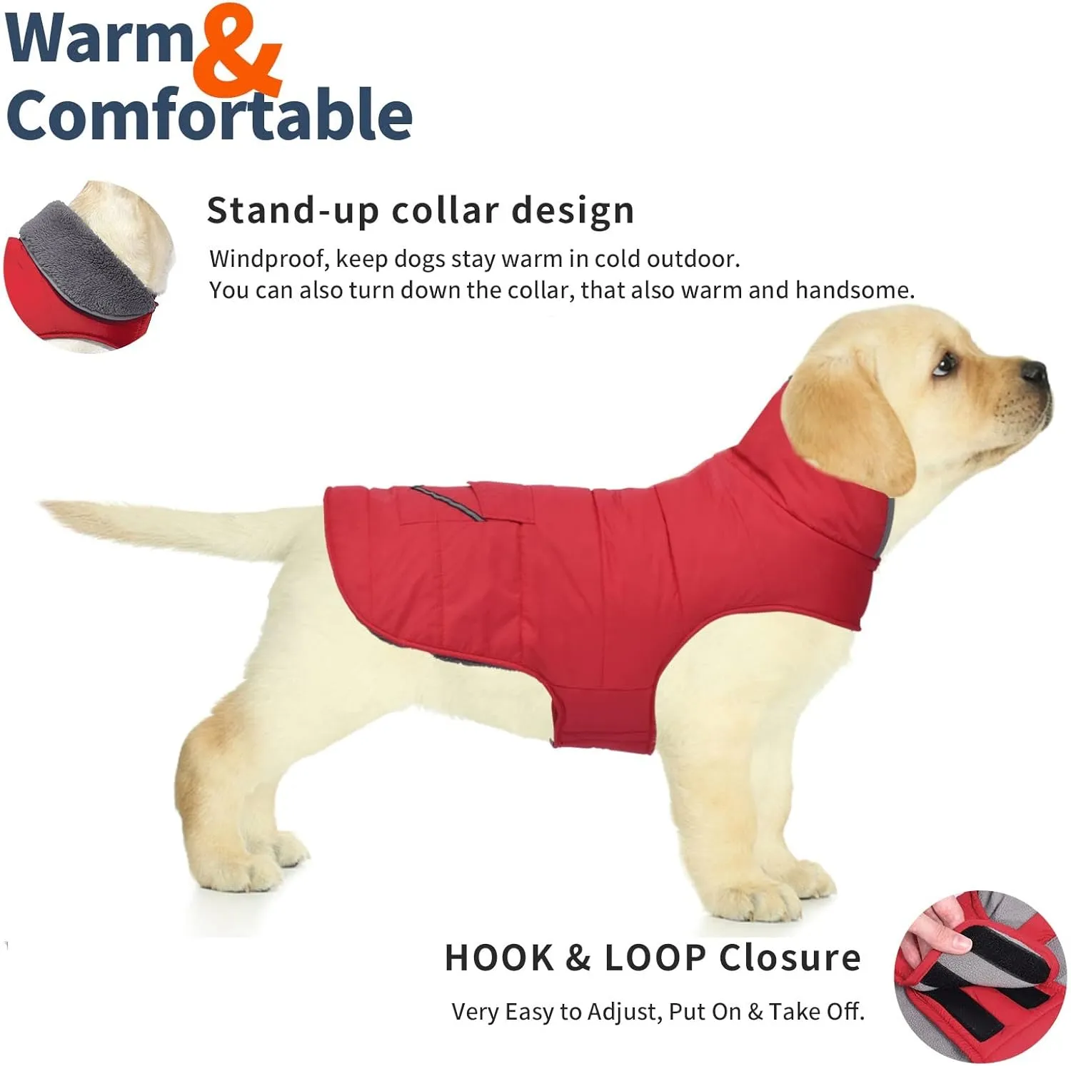 Dog Coat - Waterproof Winter Jacket with Pocket, Reflective Adjustable Snow Vest, Warm Cozy Fleece Sweater for Small to Extra Large Dogs - Red, XS