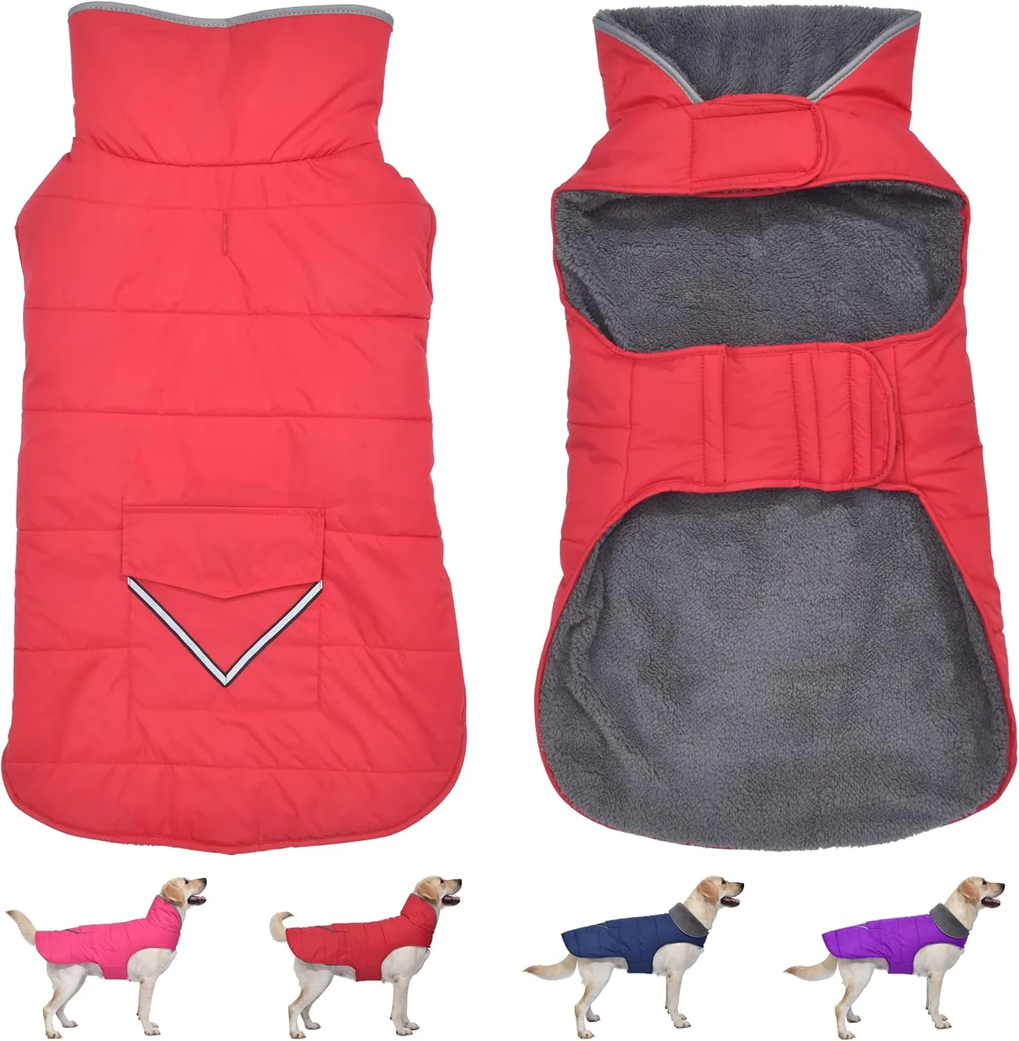 Dog Coat - Waterproof Winter Jacket with Pocket, Reflective Adjustable Snow Vest, Warm Cozy Fleece Sweater for Small to Extra Large Dogs - Red, XS