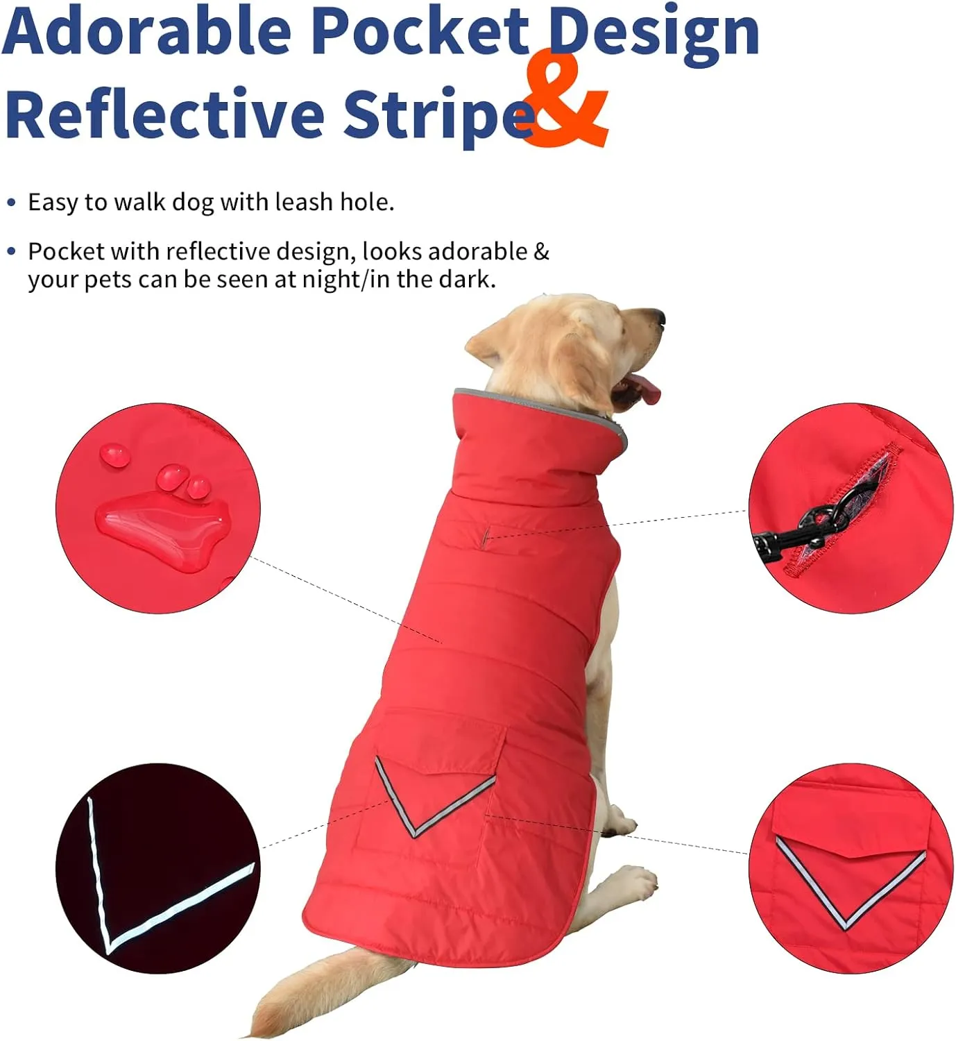 Dog Coat - Waterproof Winter Jacket with Pocket, Reflective Adjustable Snow Vest, Warm Cozy Fleece Sweater for Small to Extra Large Dogs - Red, XS