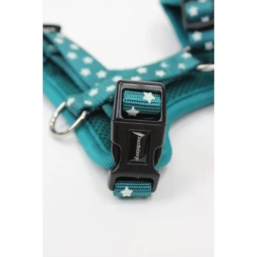 Doodlebone Adjustable Airmesh Pattern Dog Harness Teal Stars Glow in the Dark Size 3-5
