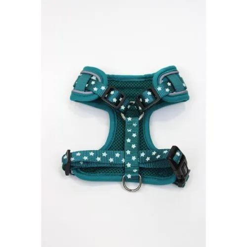 Doodlebone Adjustable Airmesh Pattern Dog Harness Teal Stars Glow in the Dark Size 3-5