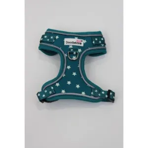 Doodlebone Adjustable Airmesh Pattern Dog Harness Teal Stars Glow in the Dark Size 3-5