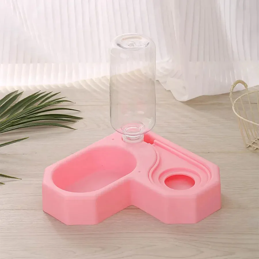 Double Dog and Cat Bowls with Automatic Water Bottle