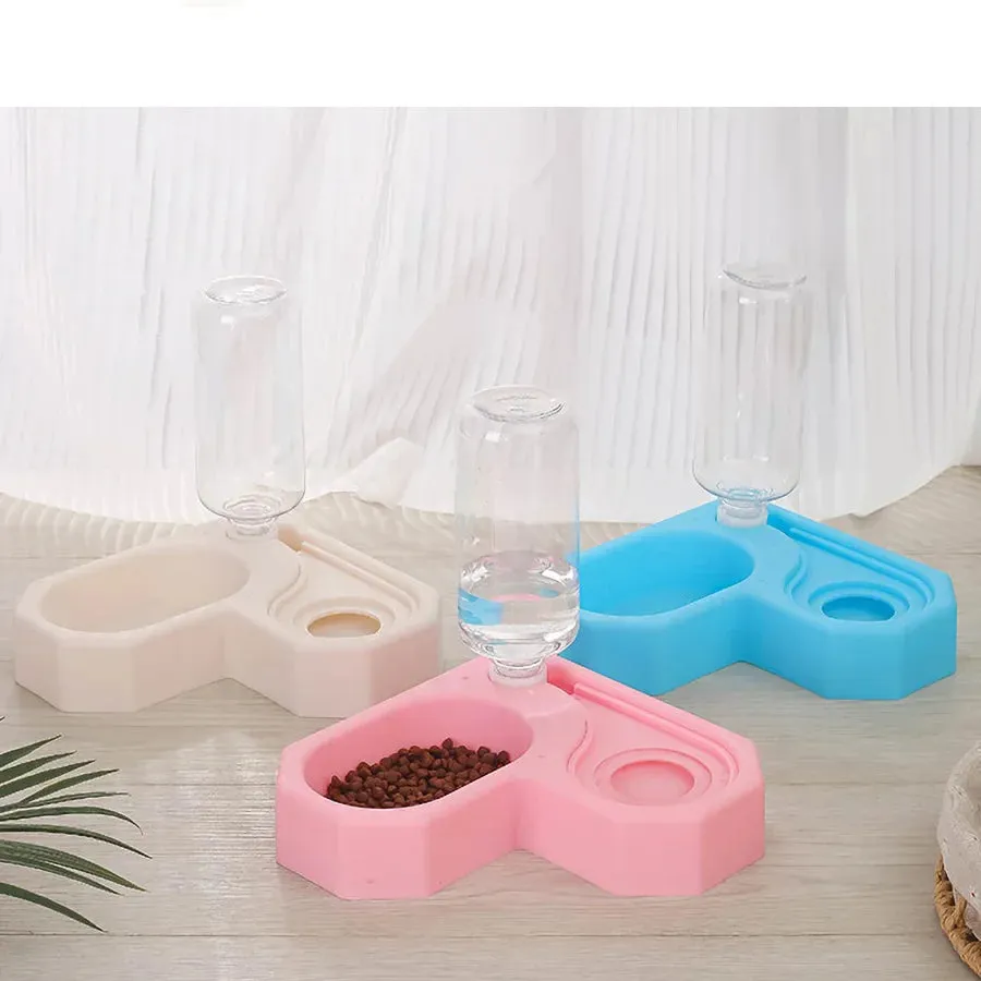 Double Dog and Cat Bowls with Automatic Water Bottle