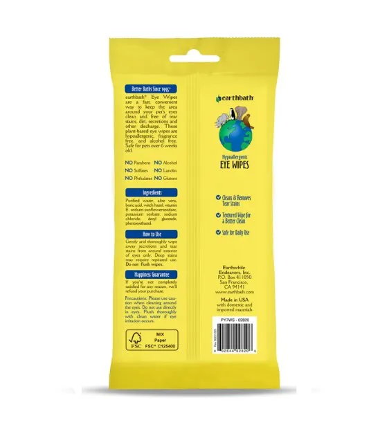 Earthbath Hypoallergenic Eye Wipes for Dogs and Cats