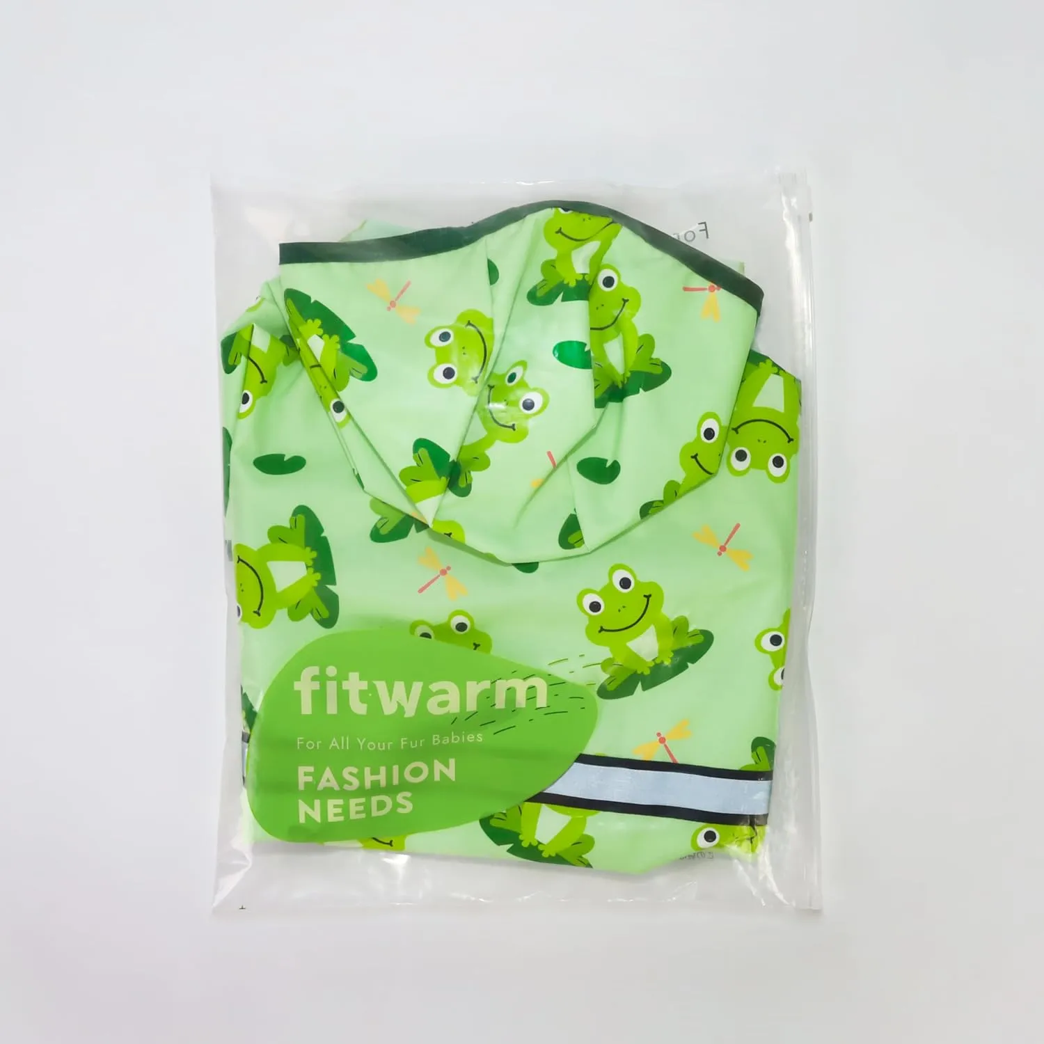 Fitwarm Funny Frog Dog Raincoat with Hood, Waterproof Rain Jacket for Small Dogs Boy Girl, Reflective Pet Poncho with Harness Hole, Packable, Adjustable, Green, Large