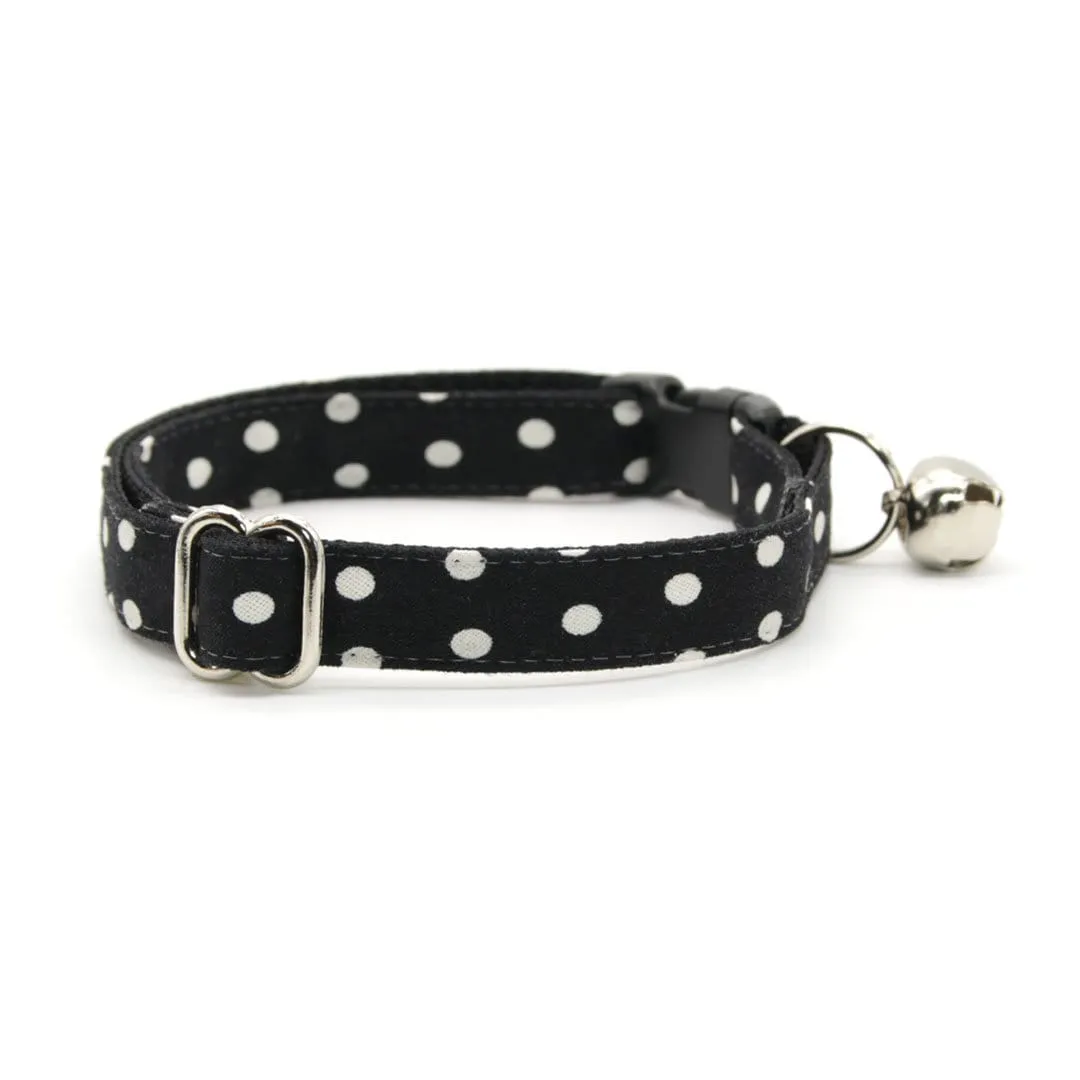 Glow In The Dark Cat Collar - "Polka Dot - Black" - Night Visibility Black Cat Collar / Breakaway Buckle or Non-Breakaway / Cat, Kitten   Small Dog Sizes