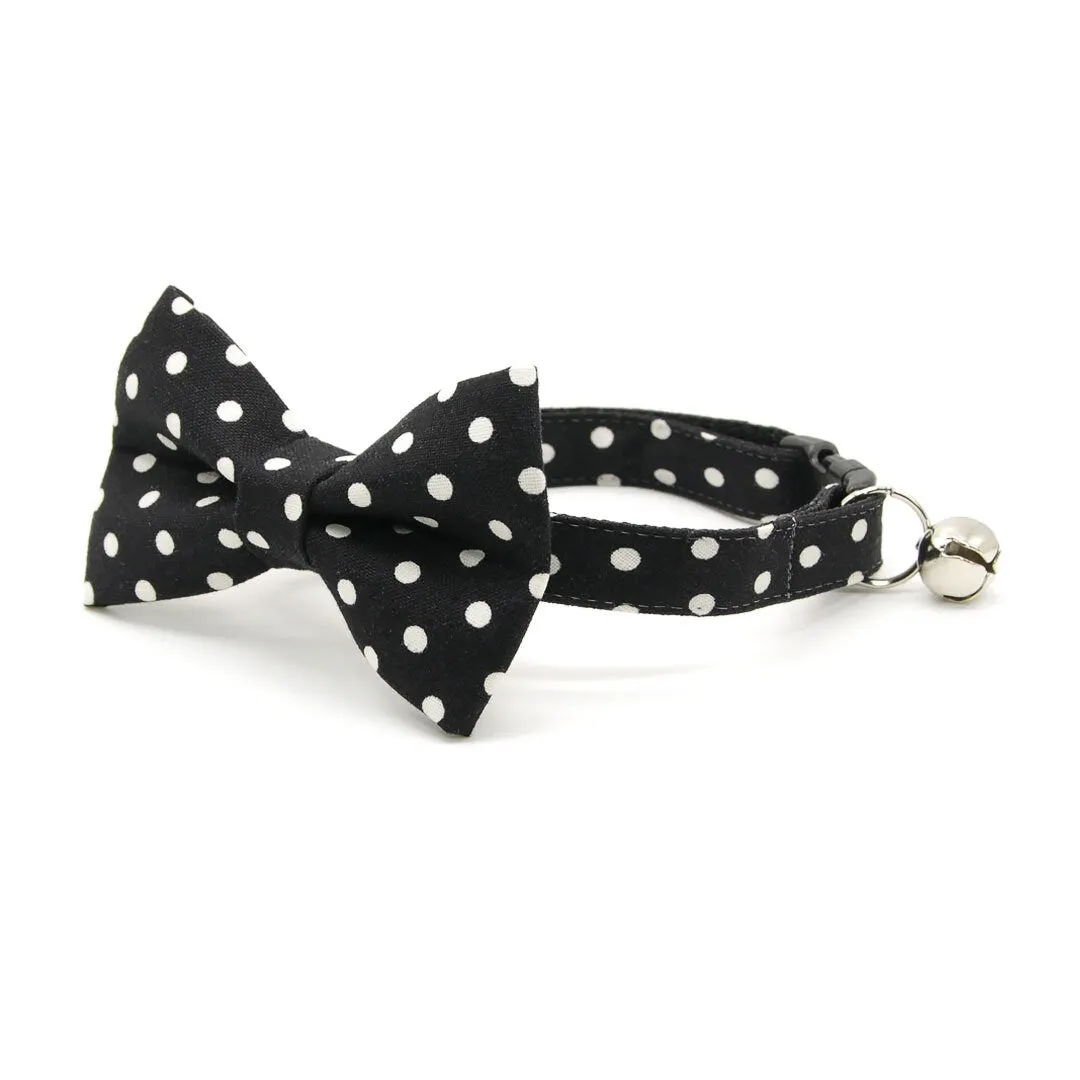 Glow In The Dark Cat Collar - "Polka Dot - Black" - Night Visibility Black Cat Collar / Breakaway Buckle or Non-Breakaway / Cat, Kitten   Small Dog Sizes