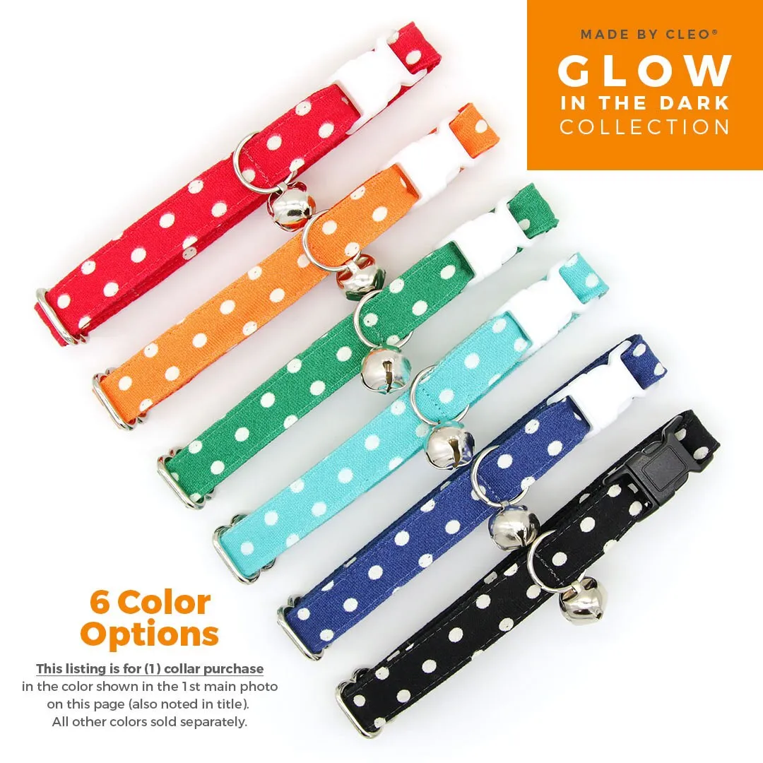 Glow In The Dark Cat Collar - "Polka Dot - Black" - Night Visibility Black Cat Collar / Breakaway Buckle or Non-Breakaway / Cat, Kitten   Small Dog Sizes