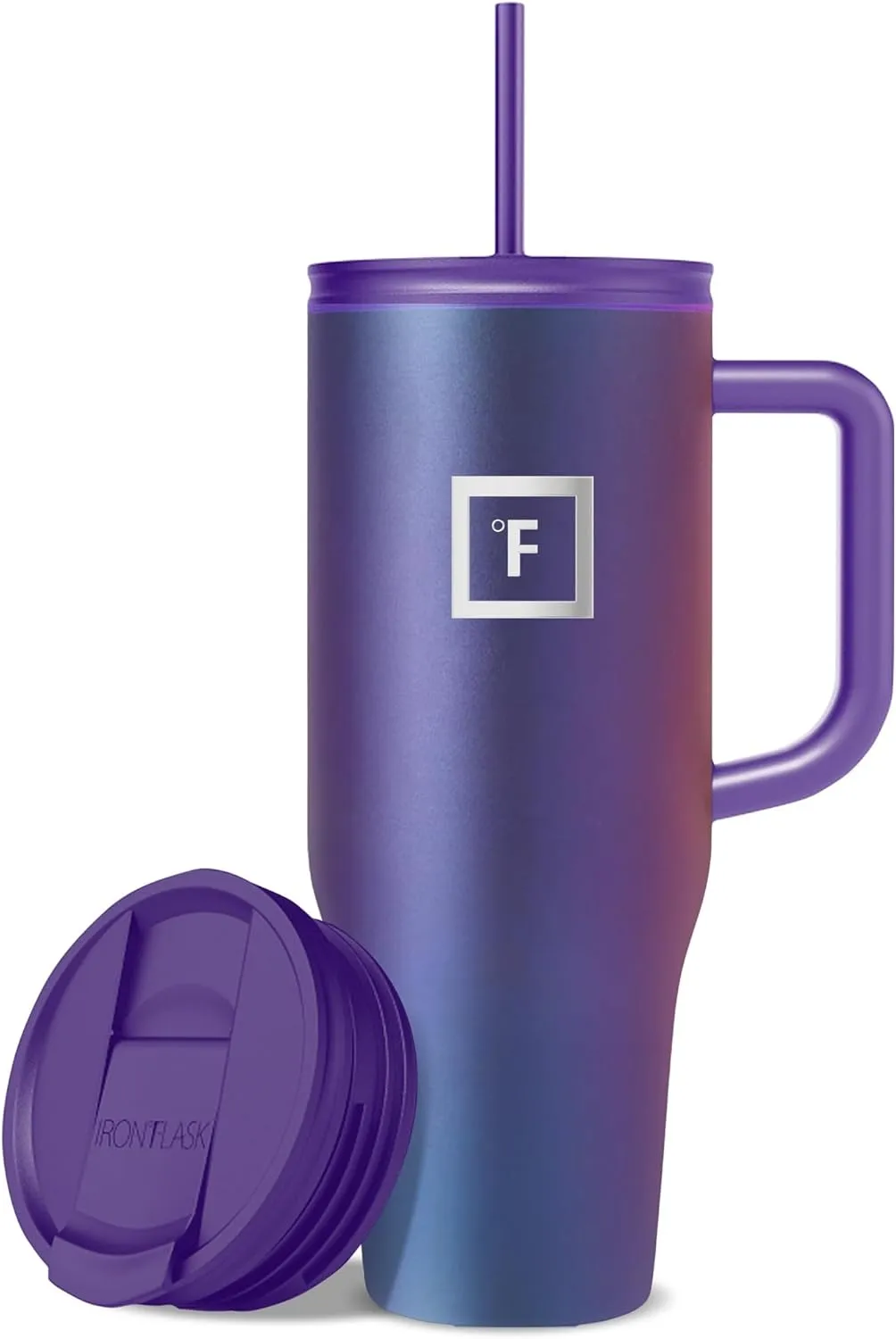 IRON FLASK Co-Pilot Insulated Mug w/Straw & Flip Cap Lids - Cup Holder Bottle for Hot, Cold Drink - Leak-Proof - Water, Coffee Portable Travel Mug - Aurora, 40 Oz