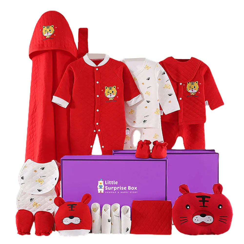 Little Surprise Box 20 Pcs Winter Wear Dual Read White Tiger Newborn Baby Girl/ Boy Gift Hamper Box