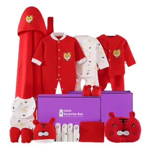 Little Surprise Box 20 Pcs Winter Wear Dual Read White Tiger Newborn Baby Girl/ Boy Gift Hamper Box