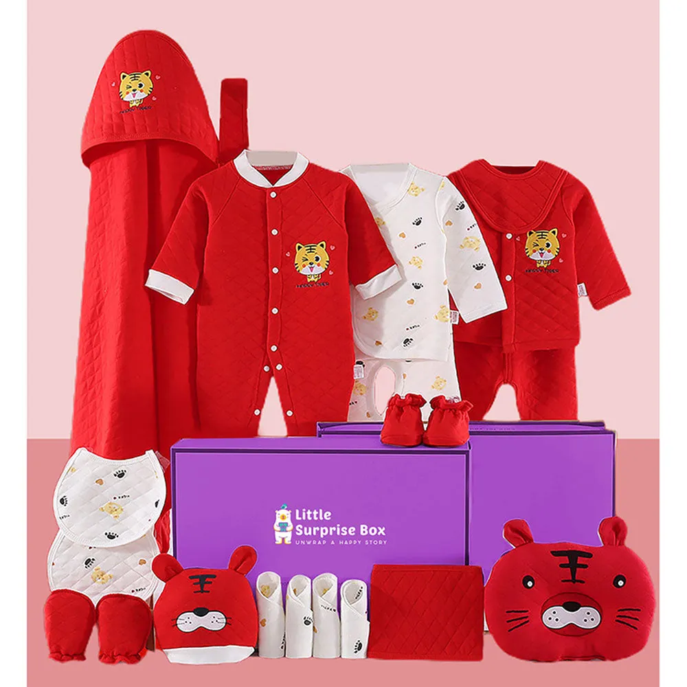 Little Surprise Box 20 Pcs Winter Wear Dual Read White Tiger Newborn Baby Girl/ Boy Gift Hamper Box