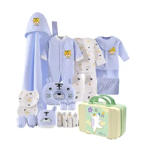 Little Surprise Box 21 Pcs Winter Wear Baby Blue Tiger Newborn Baby Girl/ Boy Gift Hamper With Suitcase