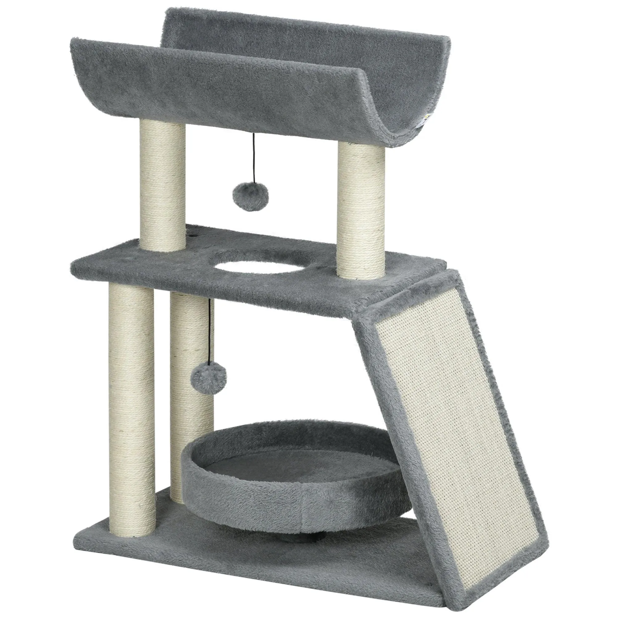 Multi-Level Cat Tree Tower w/ Bed, Perch, Toy Ball, 76cm - Grey