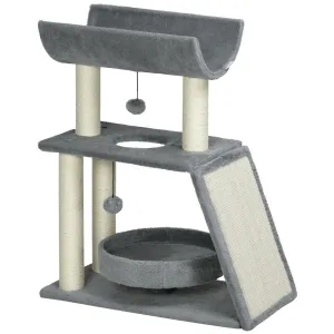 Multi-Level Cat Tree Tower w/ Bed, Perch, Toy Ball, 76cm - Grey