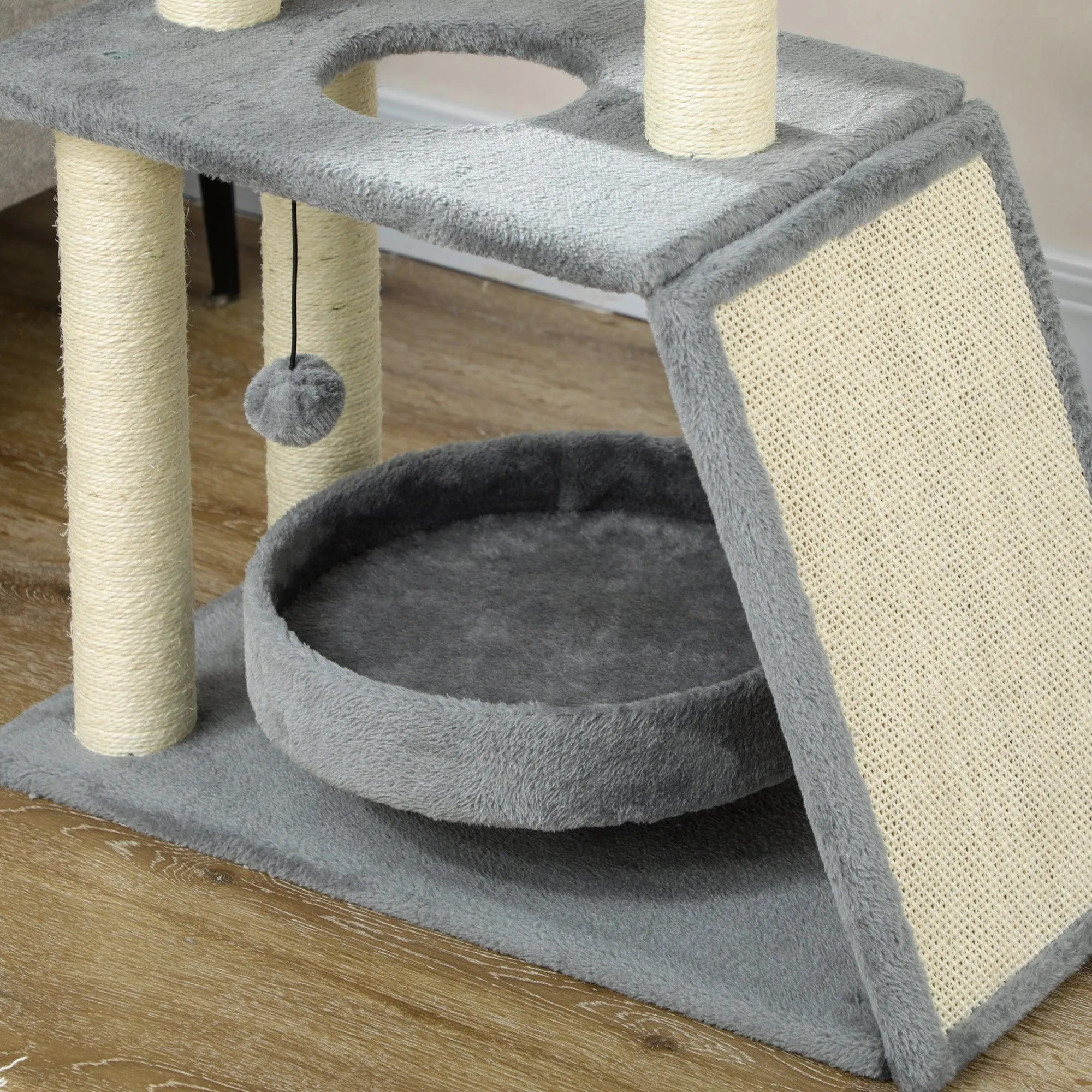 Multi-Level Cat Tree Tower w/ Bed, Perch, Toy Ball, 76cm - Grey