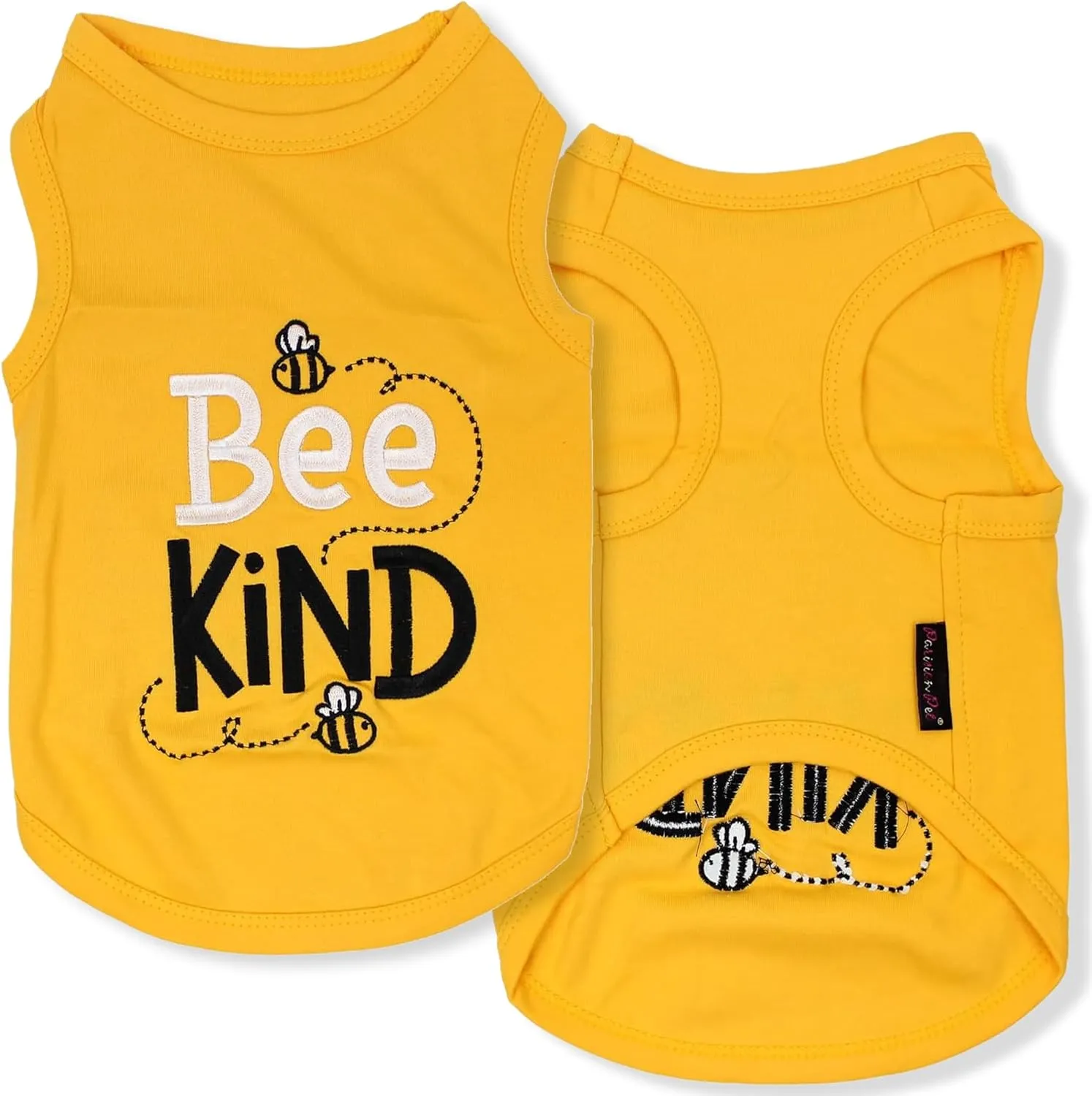 Parisian Pet Dog Tshirt - Embroidered Bee Kind Dogs Clothes - Lightweight Dog Tank Top - 100% Cotton, Sleeveless Doggy Tee Shirts - Machine Washable Shirts for Small Dogs - S