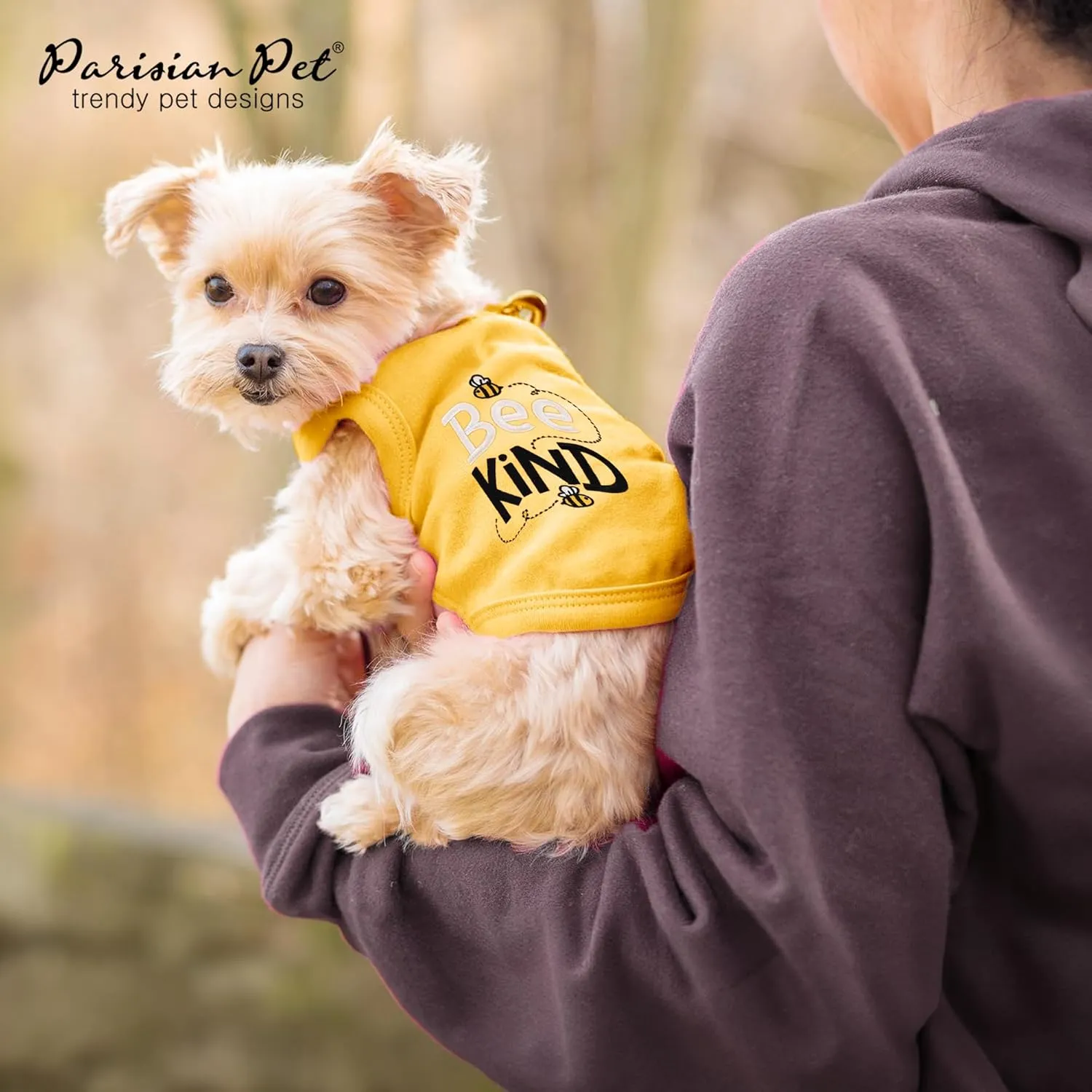 Parisian Pet Dog Tshirt - Embroidered Bee Kind Dogs Clothes - Lightweight Dog Tank Top - 100% Cotton, Sleeveless Doggy Tee Shirts - Machine Washable Shirts for Small Dogs - S