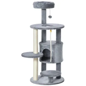 PawHut Cat Tree Tower Activity Center with Hanging Ball Toy Teasing Rope 112cm