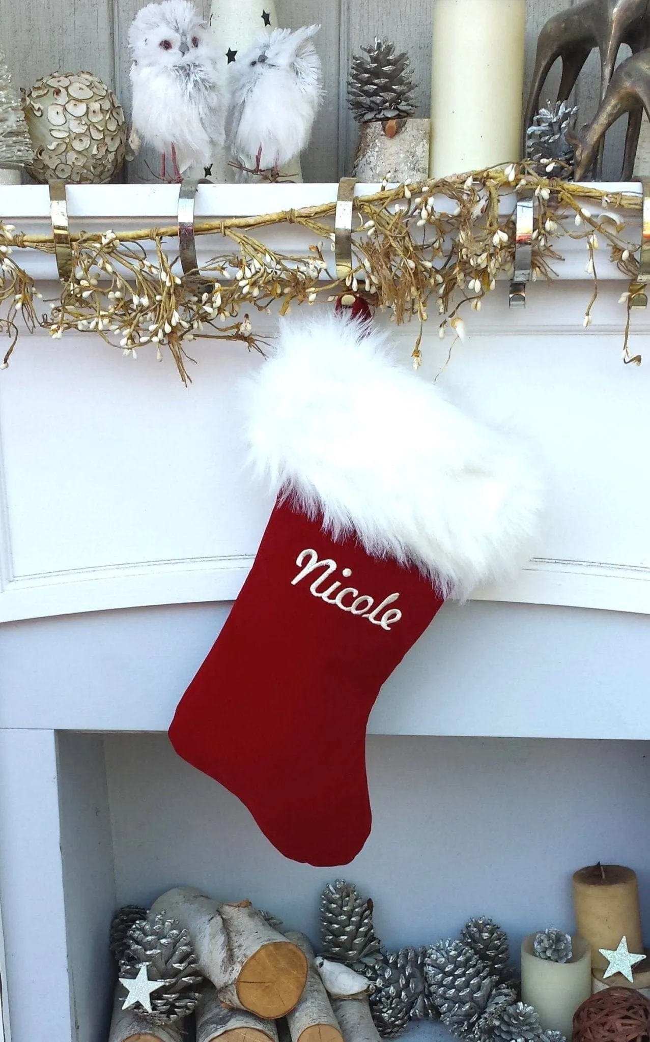 Personalized Christmas Stockings Velvet 19"  Luxury Faux Fox Fur Cuff Christmas Stocking Embroidered - Private Listing