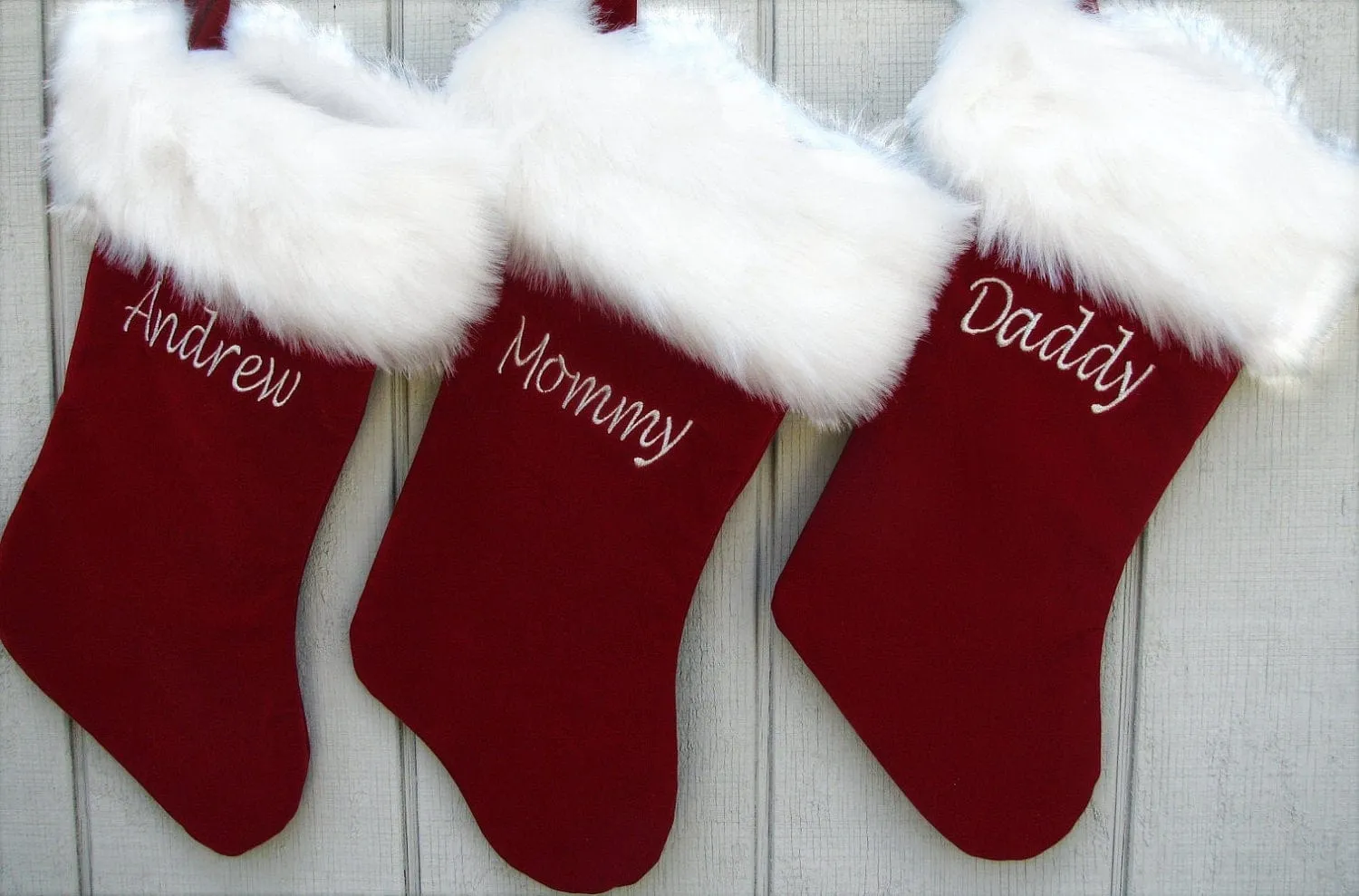 Personalized Christmas Stockings Velvet 19"  Luxury Faux Fox Fur Cuff Christmas Stocking Embroidered - Private Listing