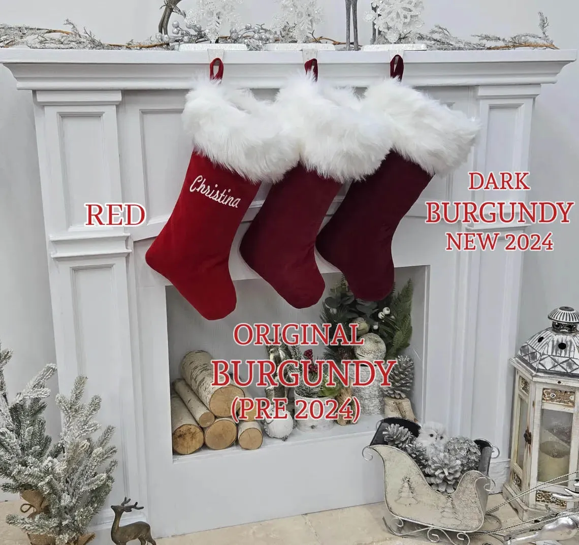 Personalized Christmas Stockings Velvet 19"  Luxury Faux Fox Fur Cuff Christmas Stocking Embroidered - Private Listing