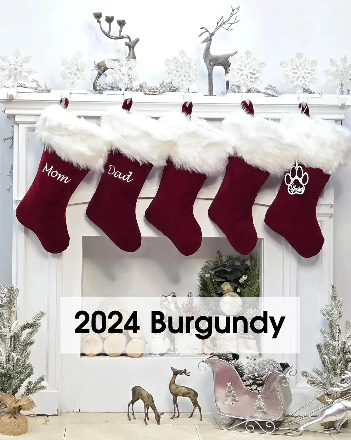 Personalized Christmas Stockings Velvet 19"  Luxury Faux Fox Fur Cuff Christmas Stocking Embroidered - Private Listing